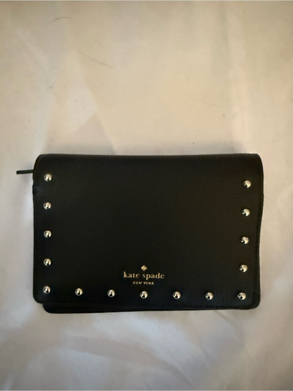 kate spade Black Leather Studded Zip Wallet